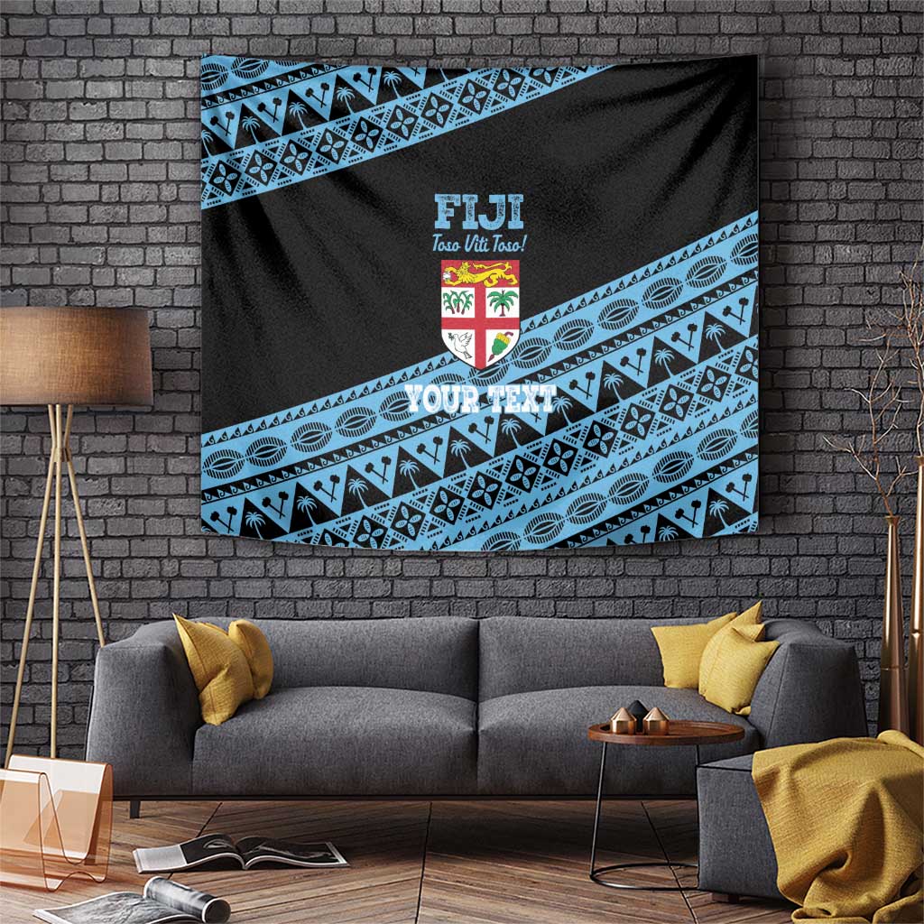 Fiji Rugby 2025 Custom Tapestry Fijian Tapa Toso Viti Toso - Black