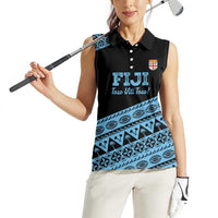 Fiji Rugby 2025 Custom Women Sleeveless Polo Shirt Fijian Tapa Toso Viti Toso - Black