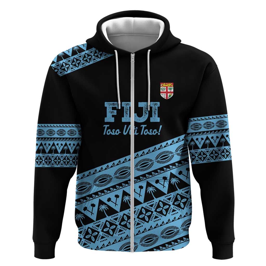 Fiji Rugby 2025 Custom Zip Hoodie Fijian Tapa Toso Viti Toso - Black