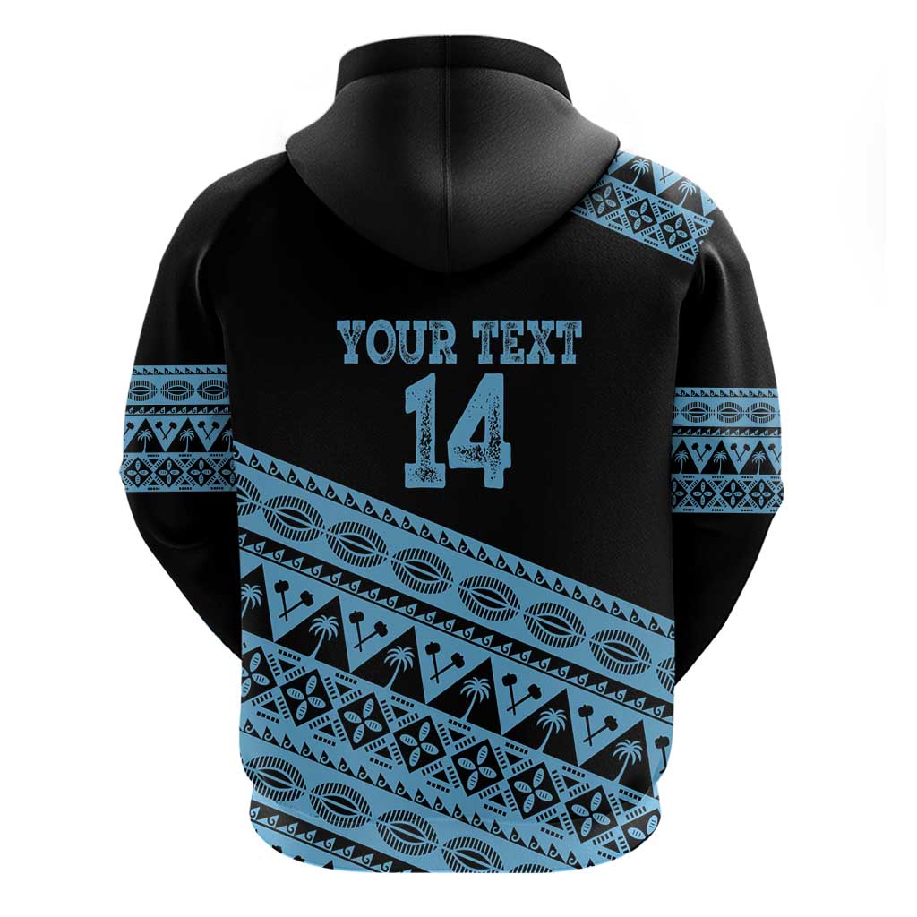 Fiji Rugby 2025 Custom Zip Hoodie Fijian Tapa Toso Viti Toso - Black