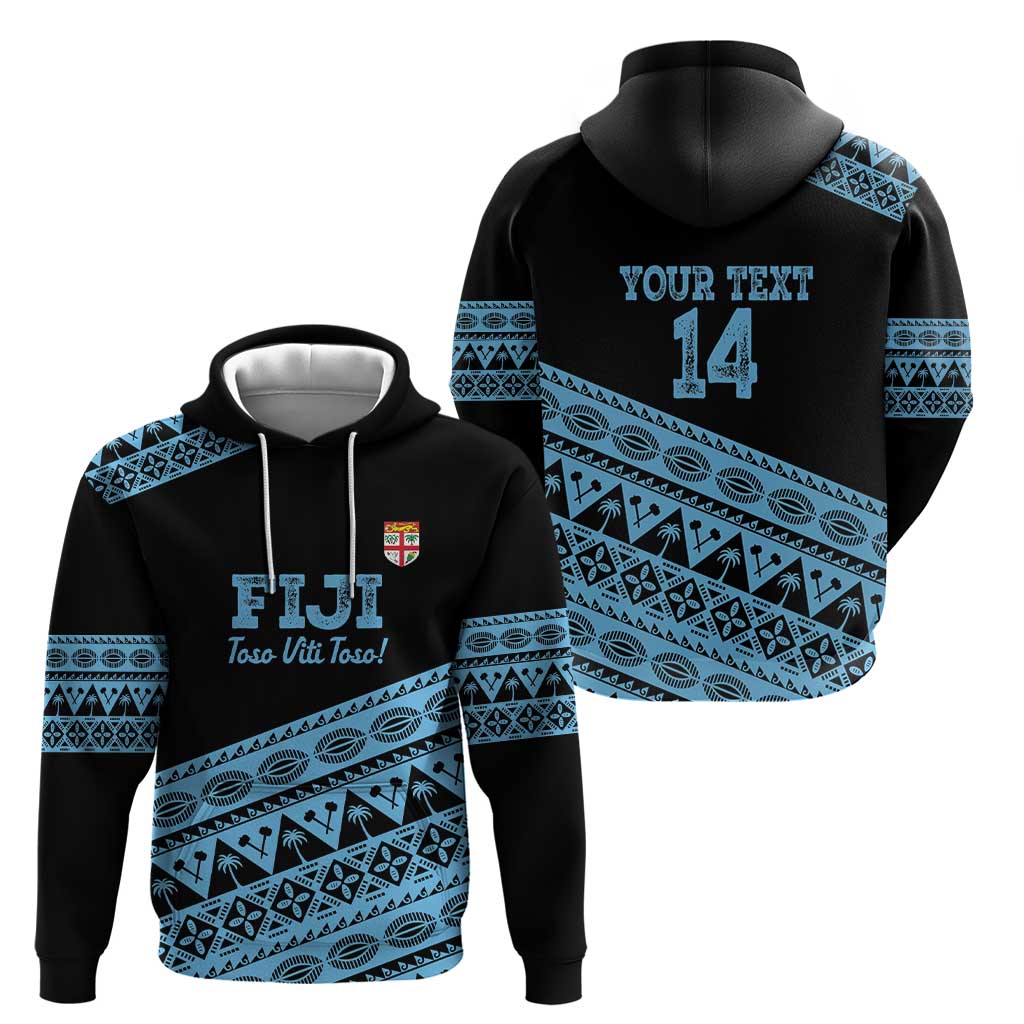 Fiji Rugby 2025 Custom Zip Hoodie Fijian Tapa Toso Viti Toso - Black