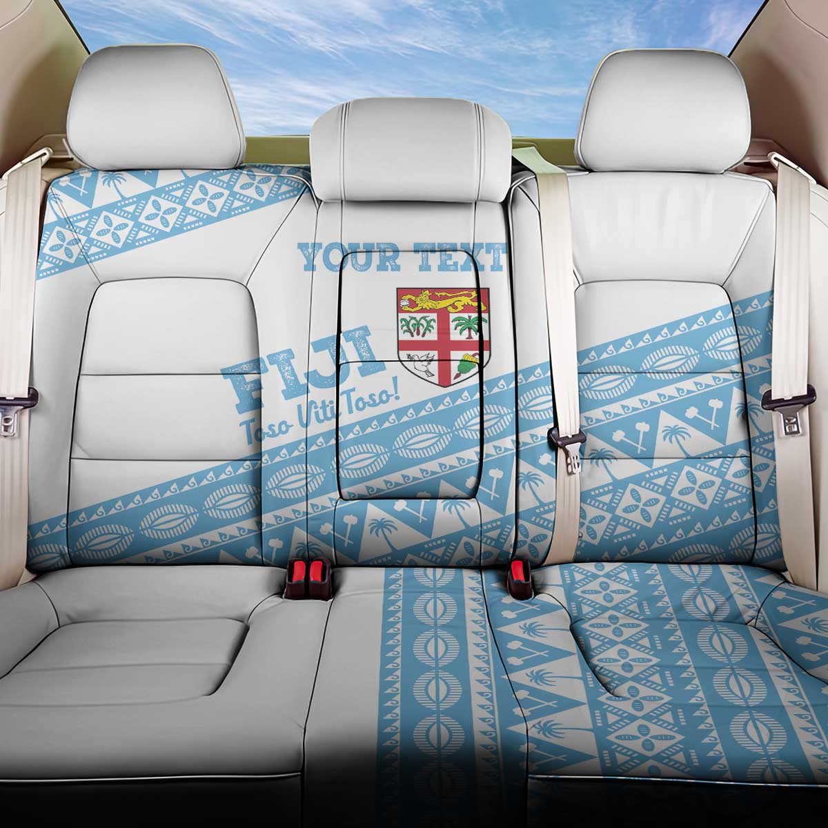 Fiji Rugby 2025 Custom Back Car Seat Cover Fijian Tapa Toso Viti Toso - White