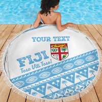 Fiji Rugby 2025 Custom Beach Blanket Fijian Tapa Toso Viti Toso - White