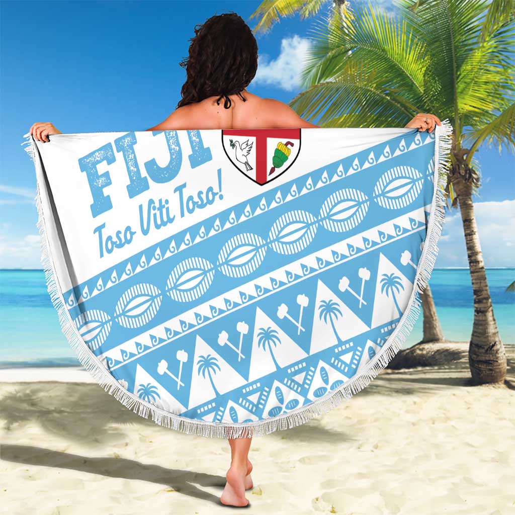 Fiji Rugby 2025 Custom Beach Blanket Fijian Tapa Toso Viti Toso - White