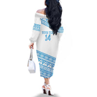 Fiji Rugby 2025 Custom Family Matching Off The Shoulder Long Sleeve Dress and Hawaiian Shirt Fijian Tapa Toso Viti Toso - White