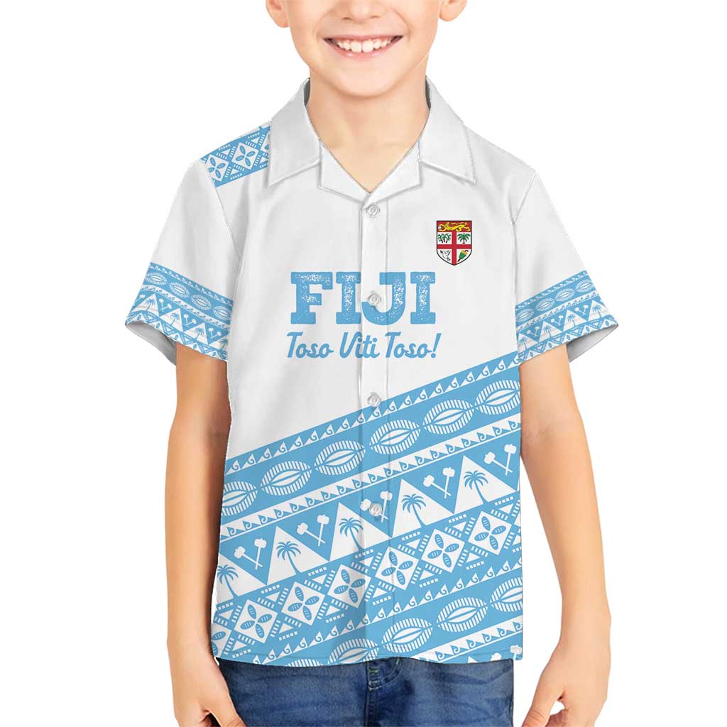 Fiji Rugby 2025 Custom Family Matching Off Shoulder Maxi Dress and Hawaiian Shirt Fijian Tapa Toso Viti Toso - White