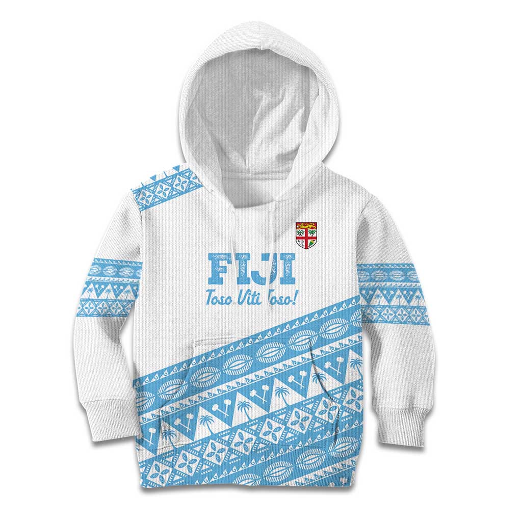 Fiji Rugby 2025 Custom Kid Hoodie Fijian Tapa Toso Viti Toso - White