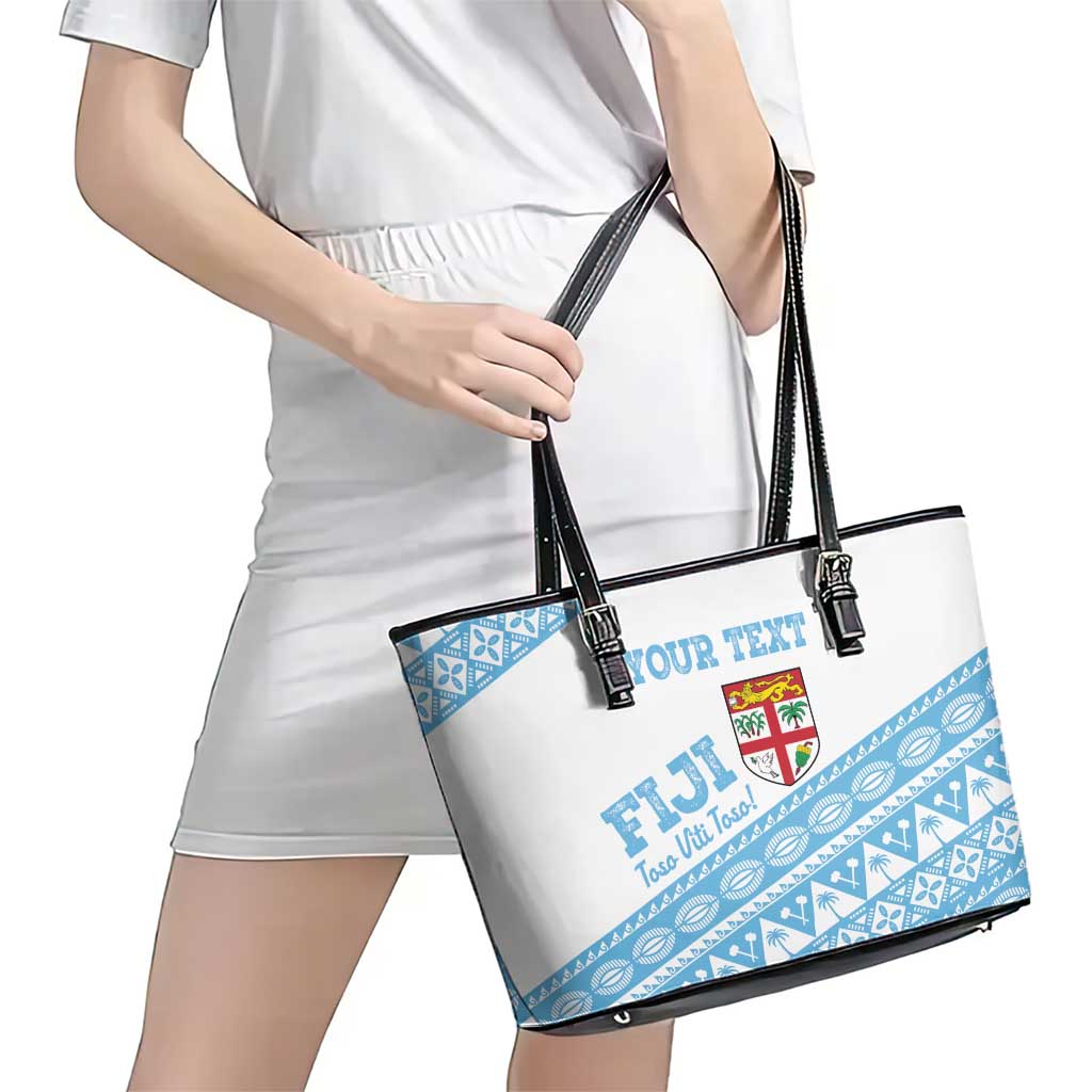 Fiji Rugby 2025 Custom Leather Tote Bag Fijian Tapa Toso Viti Toso - White