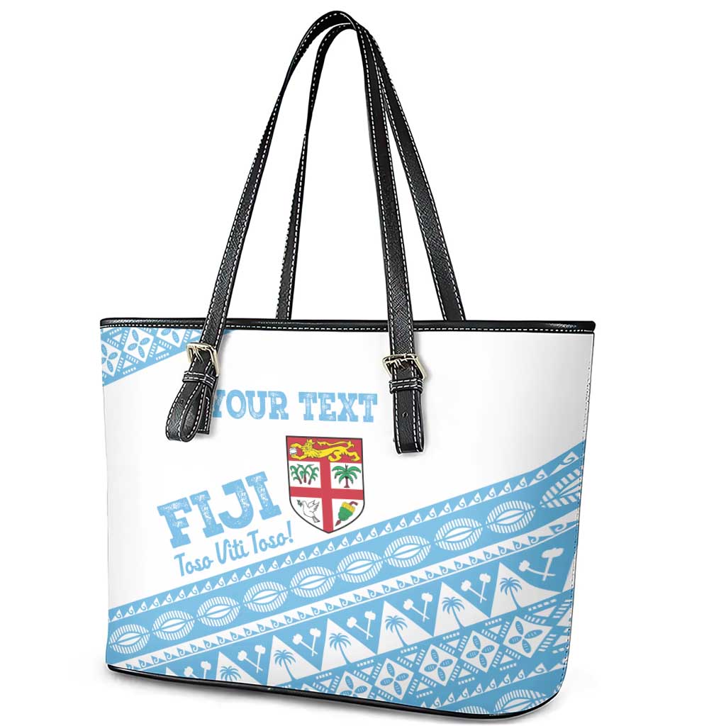 Fiji Rugby 2025 Custom Leather Tote Bag Fijian Tapa Toso Viti Toso - White