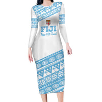 Fiji Rugby 2025 Custom Long Sleeve Bodycon Dress Fijian Tapa Toso Viti Toso - White