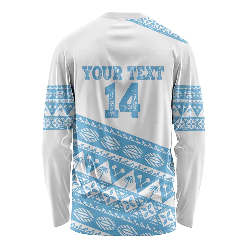 Fiji Rugby 2025 Custom Long Sleeve Shirt Fijian Tapa Toso Viti Toso - White