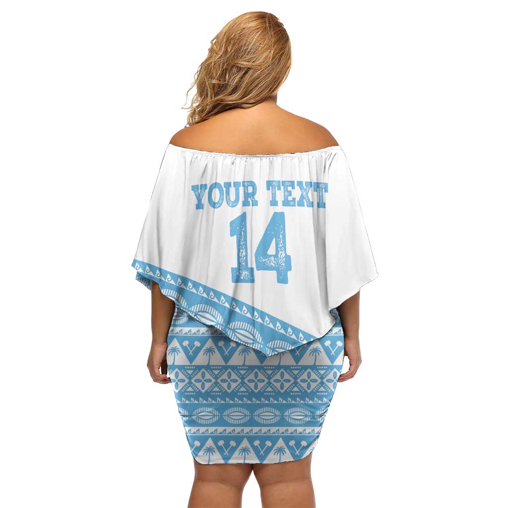 Fiji Rugby 2025 Custom Off Shoulder Short Dress Fijian Tapa Toso Viti Toso - White