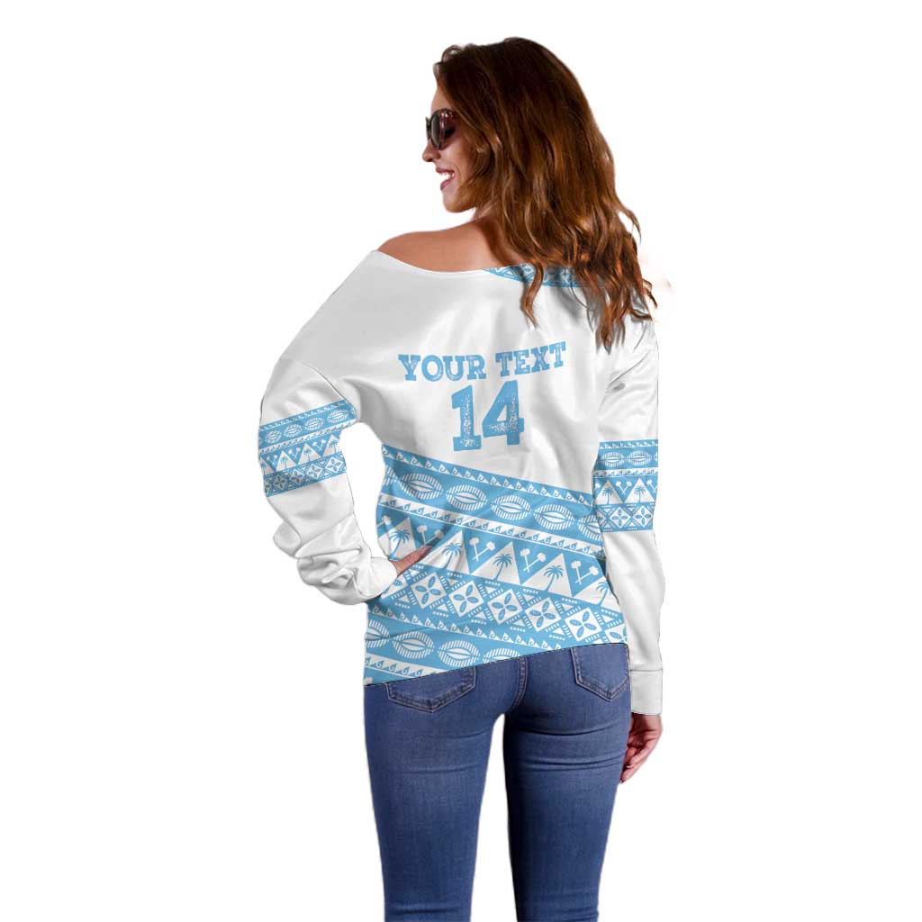 Fiji Rugby 2025 Custom Off Shoulder Sweater Fijian Tapa Toso Viti Toso - White