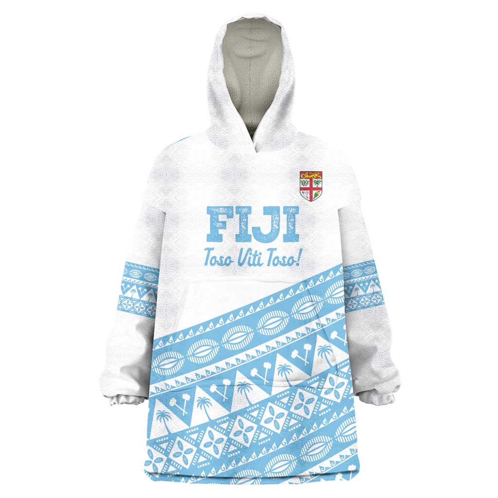 Fiji Rugby 2025 Custom Wearable Blanket Hoodie Fijian Tapa Toso Viti Toso - White