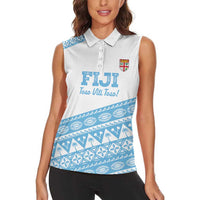 Fiji Rugby 2025 Custom Women Sleeveless Polo Shirt Fijian Tapa Toso Viti Toso - White