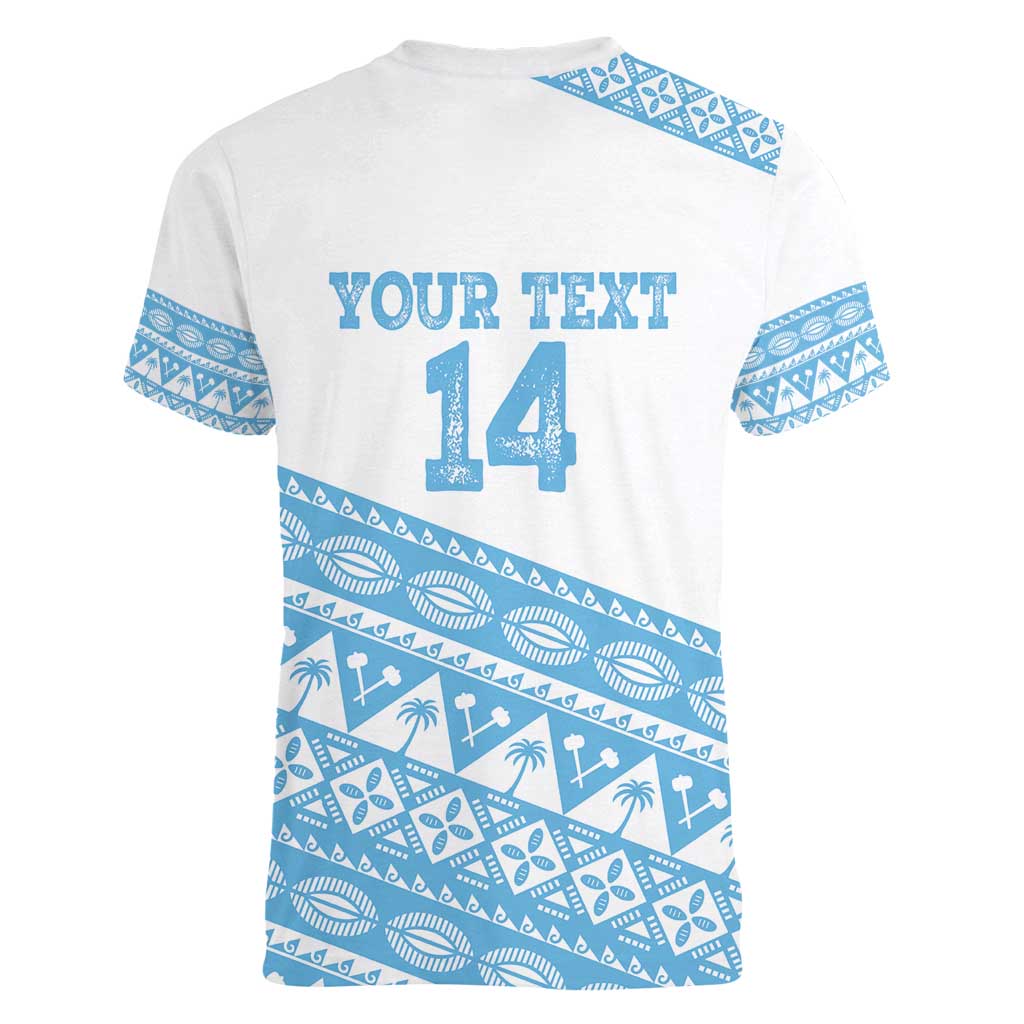 Fiji Rugby 2025 Custom Women V-Neck T-Shirt Fijian Tapa Toso Viti Toso - White
