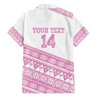 Fiji Rugby 2025 Custom Family Matching Off The Shoulder Long Sleeve Dress and Hawaiian Shirt Fijian Tapa Toso Viti Toso - Pink