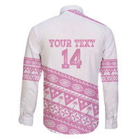 Fiji Rugby 2025 Custom Family Matching Off The Shoulder Long Sleeve Dress and Hawaiian Shirt Fijian Tapa Toso Viti Toso - Pink