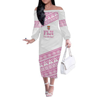 Fiji Rugby 2025 Custom Family Matching Off The Shoulder Long Sleeve Dress and Hawaiian Shirt Fijian Tapa Toso Viti Toso - Pink