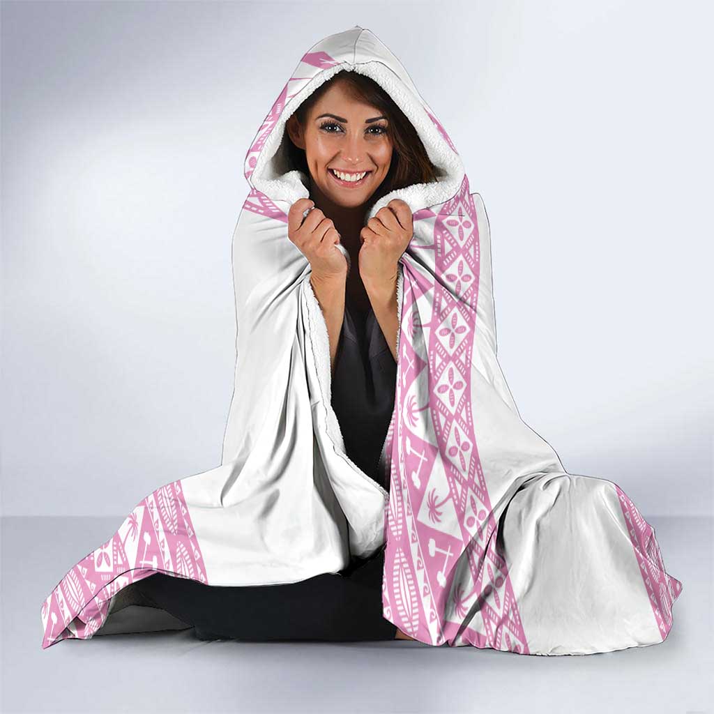 Fiji Rugby 2025 Custom Hooded Blanket Fijian Tapa Toso Viti Toso - Pink