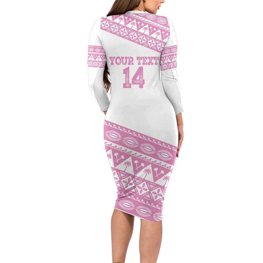 Fiji Rugby 2025 Custom Long Sleeve Bodycon Dress Fijian Tapa Toso Viti Toso - Pink