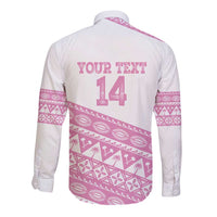 Fiji Rugby 2025 Custom Long Sleeve Button Shirt Fijian Tapa Toso Viti Toso - Pink