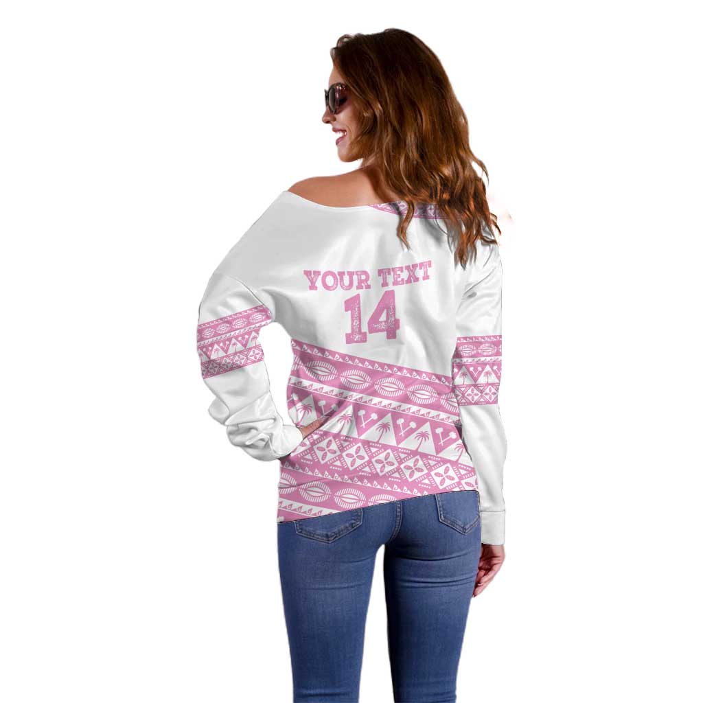 Fiji Rugby 2025 Custom Off Shoulder Sweater Fijian Tapa Toso Viti Toso - Pink