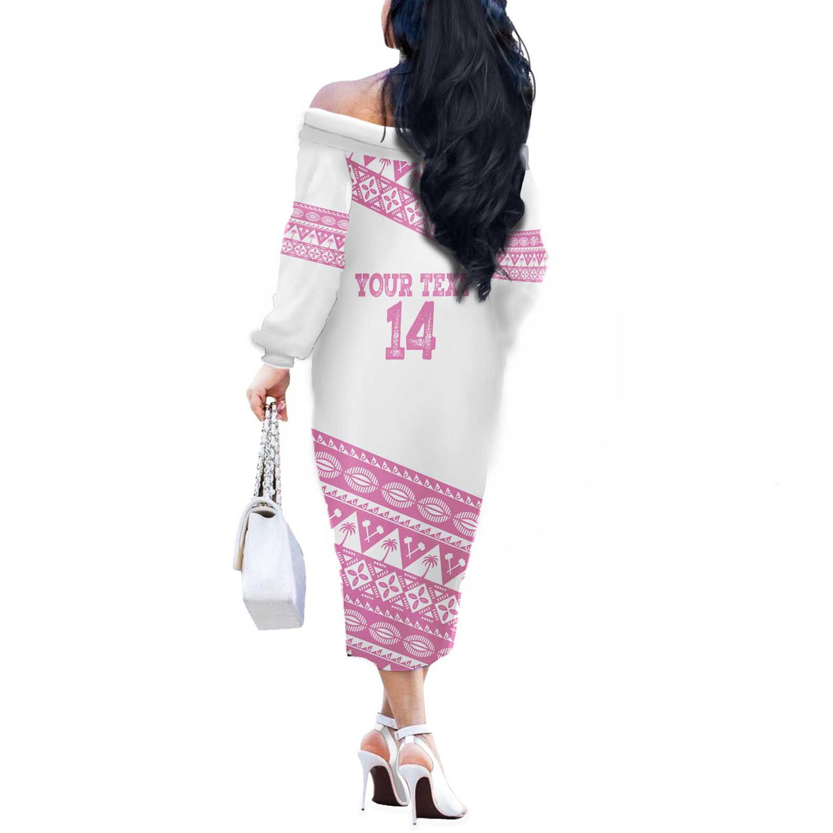 Fiji Rugby 2025 Custom Off The Shoulder Long Sleeve Dress Fijian Tapa Toso Viti Toso - Pink
