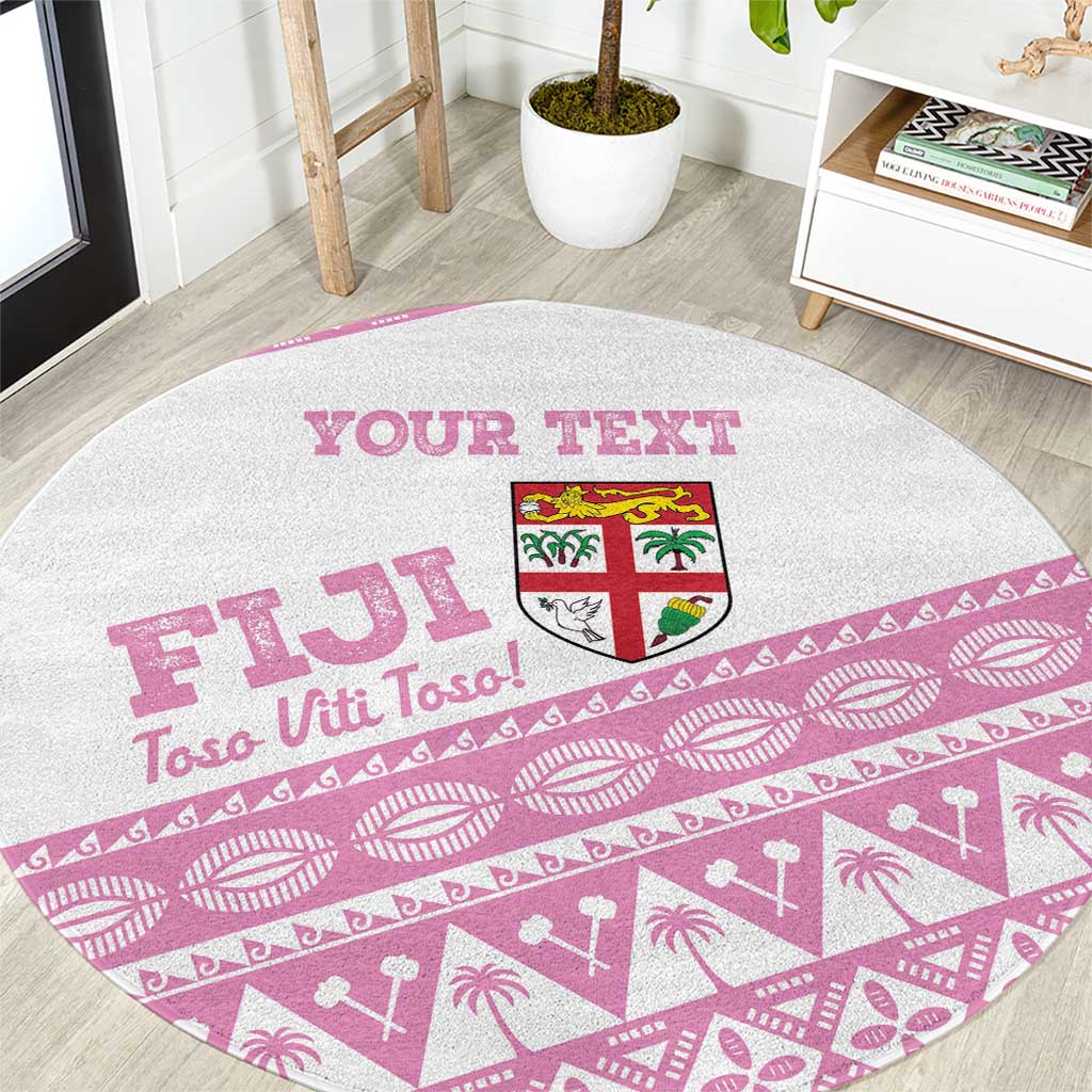 Fiji Rugby 2025 Custom Round Carpet Fijian Tapa Toso Viti Toso - Pink
