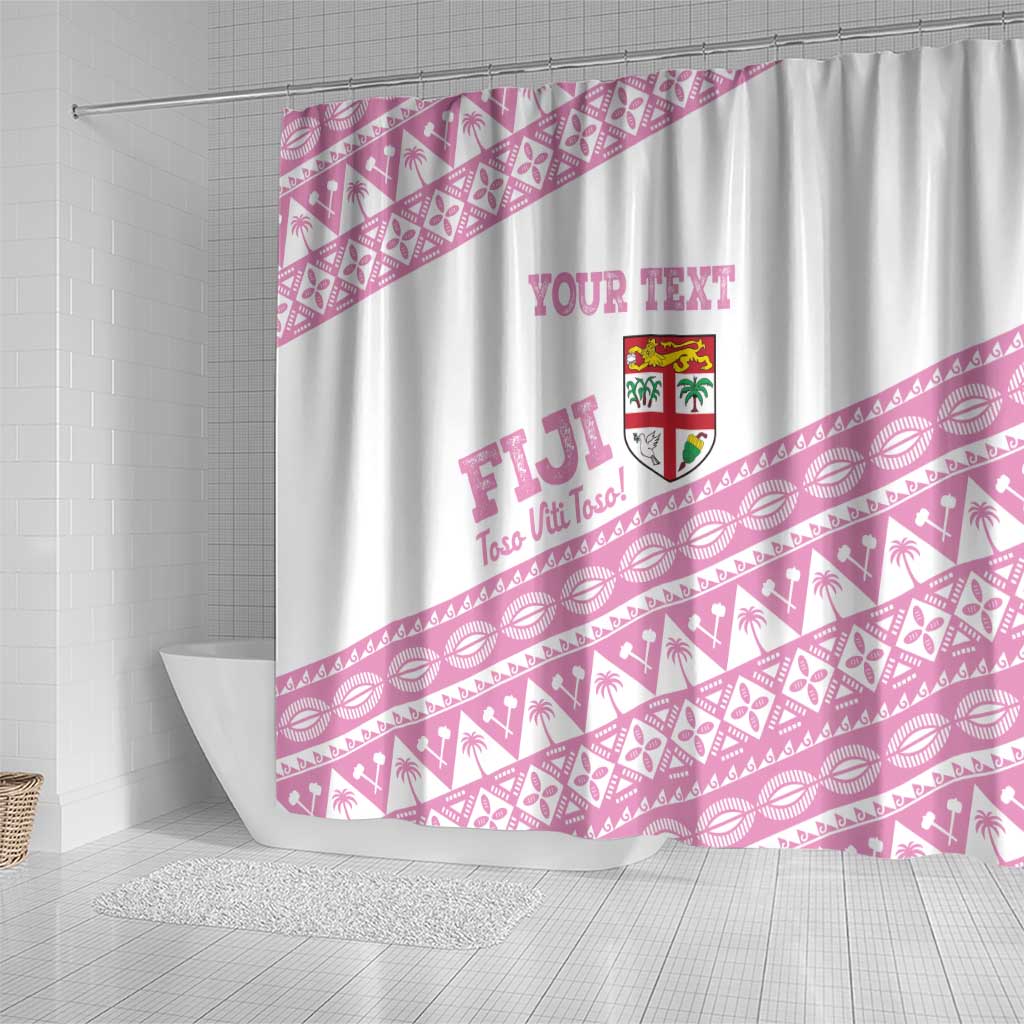 Fiji Rugby 2025 Custom Shower Curtain Fijian Tapa Toso Viti Toso - Pink