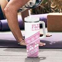 Fiji Rugby 2025 Custom Tumbler With Handle Fijian Tapa Toso Viti Toso - Pink