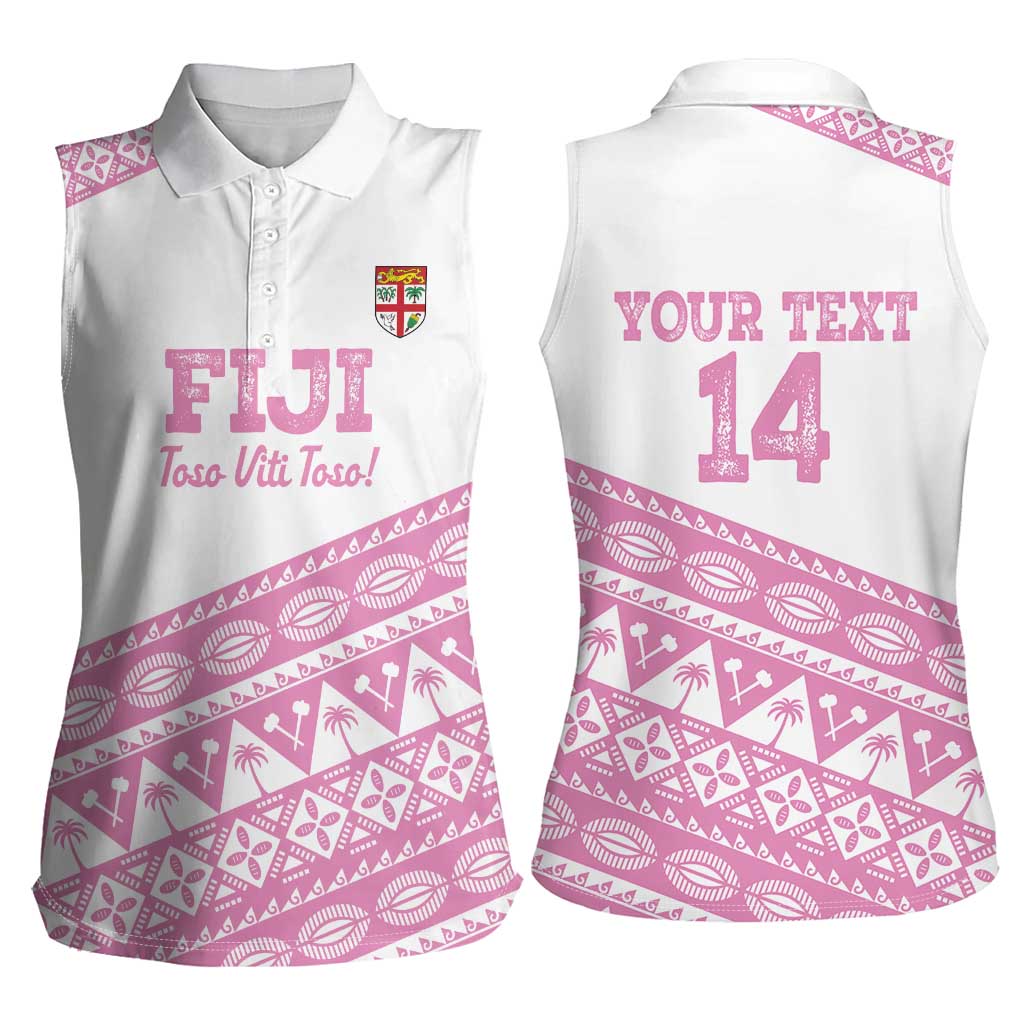 Fiji Rugby 2025 Custom Women Sleeveless Polo Shirt Fijian Tapa Toso Viti Toso - Pink