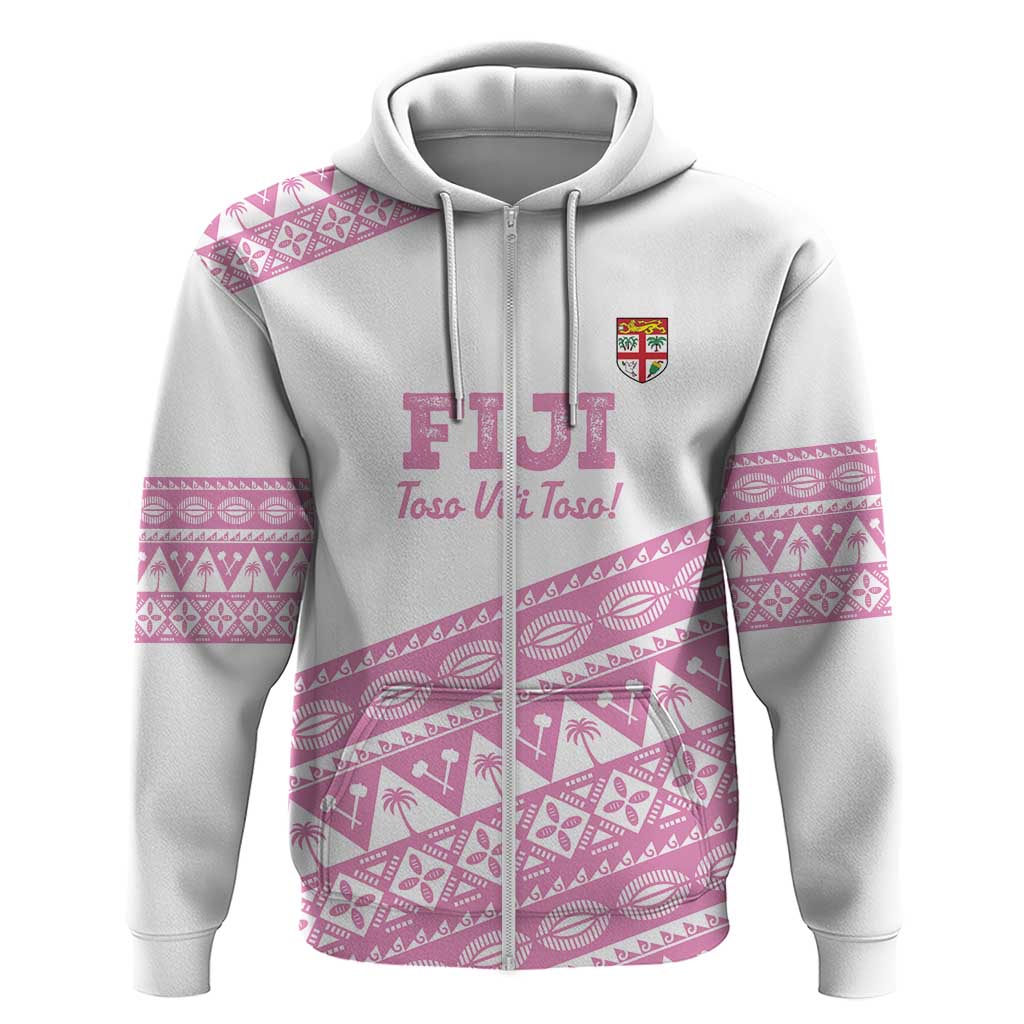 Fiji Rugby 2025 Custom Zip Hoodie Fijian Tapa Toso Viti Toso - Pink