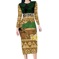 Bula Fiji Kava Bowl Family Matching Long Sleeve Bodycon Dress and Hawaiian Shirt Fijian Tapa Cloth Vintage Vibe