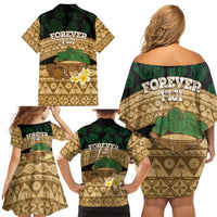 Bula Fiji Kava Bowl Family Matching Off Shoulder Short Dress and Hawaiian Shirt Fijian Tapa Cloth Vintage Vibe