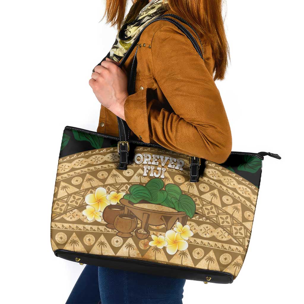 Bula Fiji Kava Bowl Leather Tote Bag Fijian Tapa Cloth Vintage Vibe