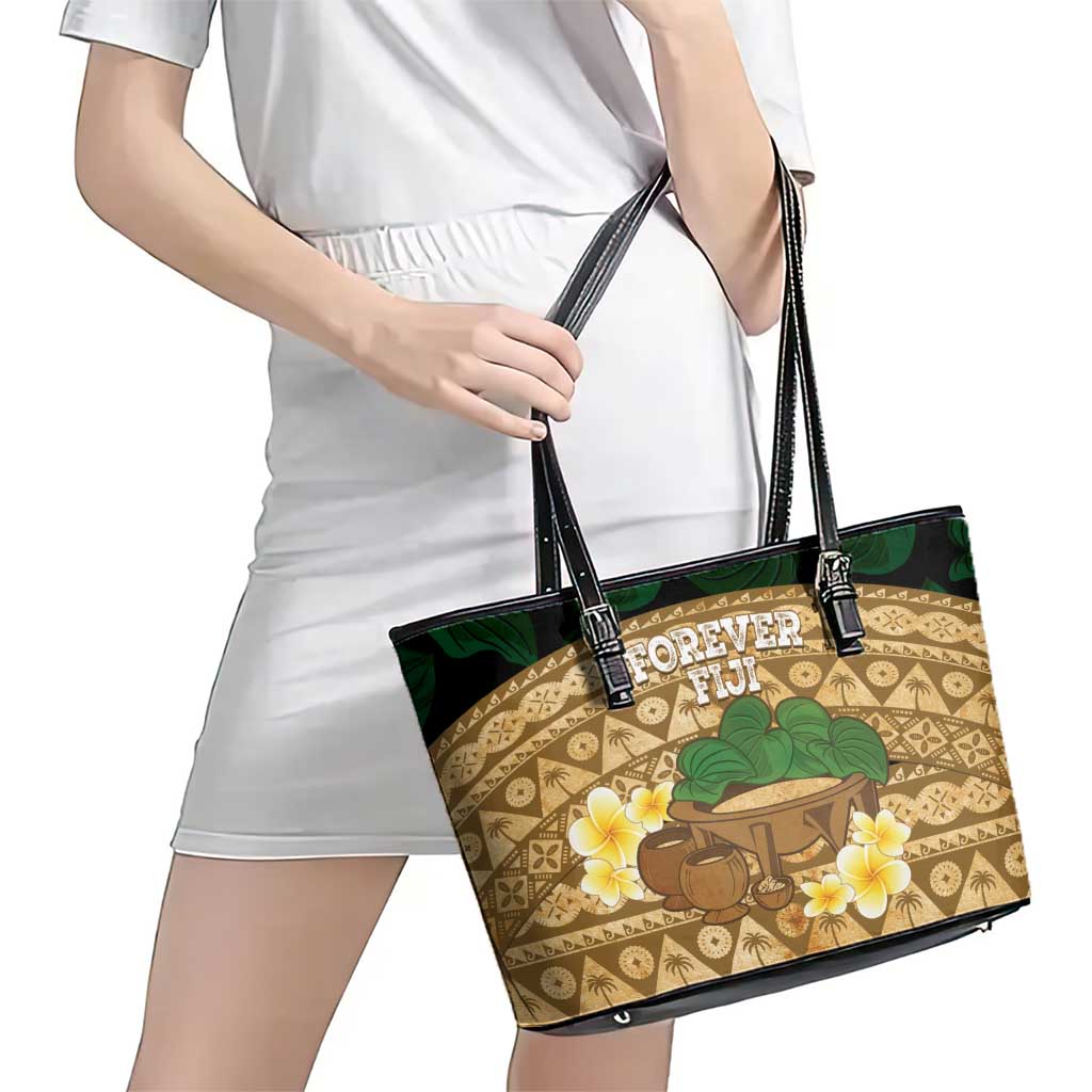 Bula Fiji Kava Bowl Leather Tote Bag Fijian Tapa Cloth Vintage Vibe