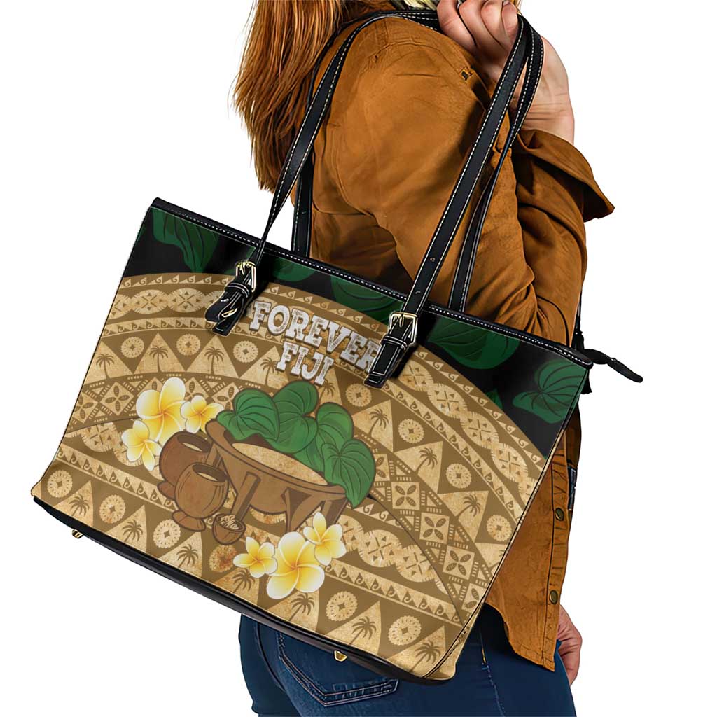 Bula Fiji Kava Bowl Leather Tote Bag Fijian Tapa Cloth Vintage Vibe