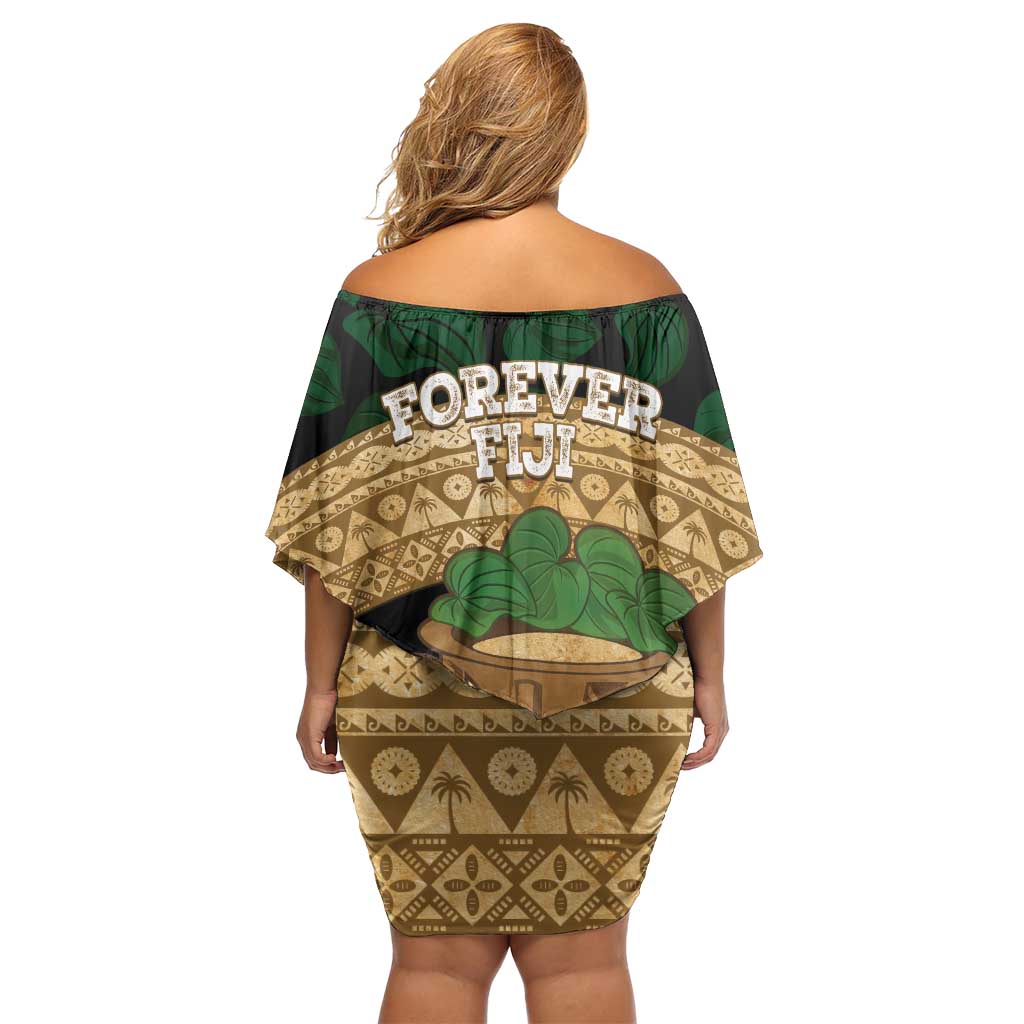 Bula Fiji Kava Bowl Off Shoulder Short Dress Fijian Tapa Cloth Vintage Vibe