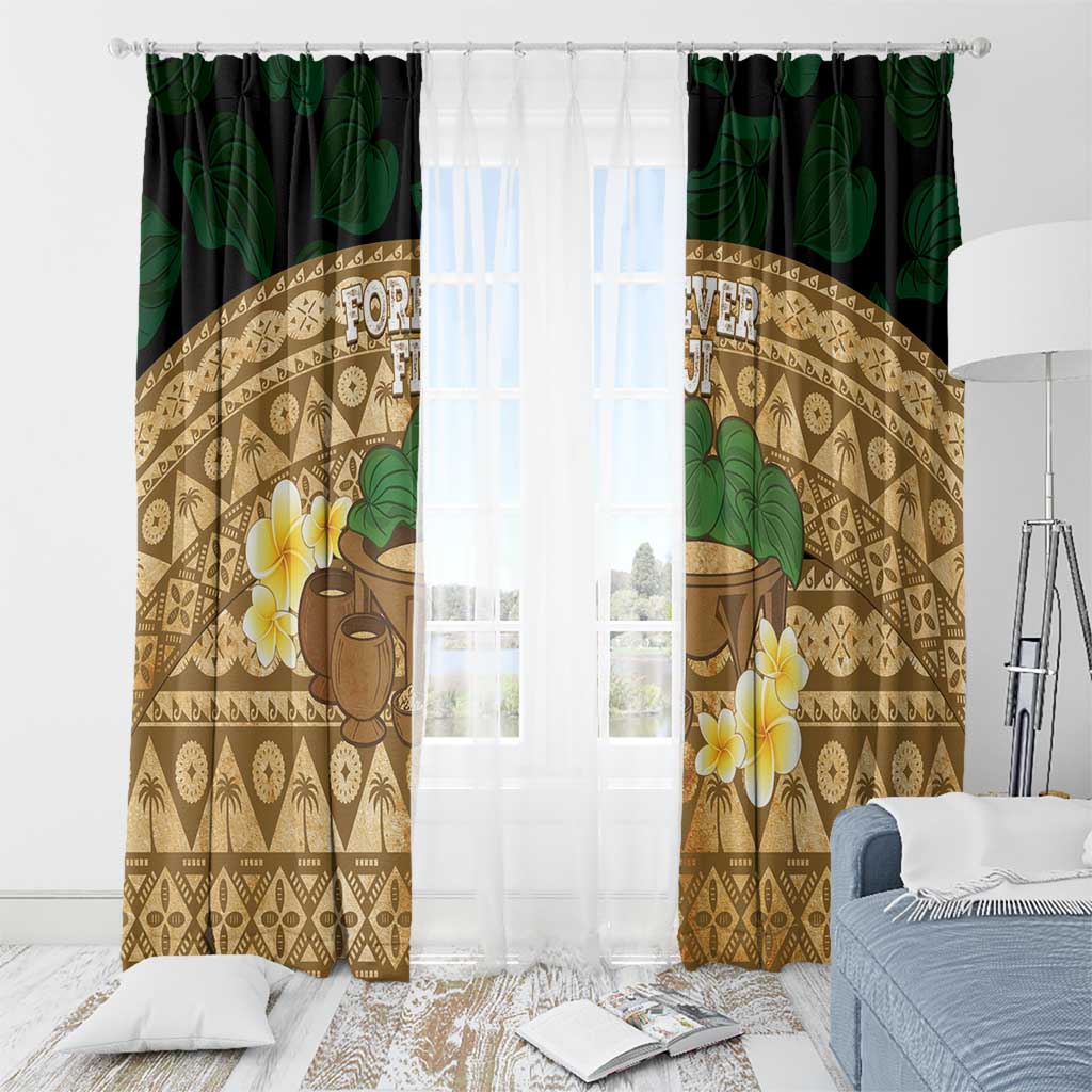 Bula Fiji Kava Bowl Window Curtain Fijian Tapa Cloth Vintage Vibe