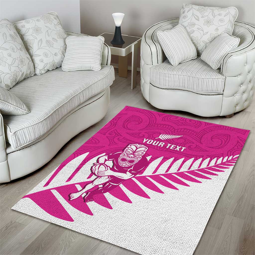 New Zealand Silver Fern Rugby Custom Area Rug Go All Black Maori Pink Version