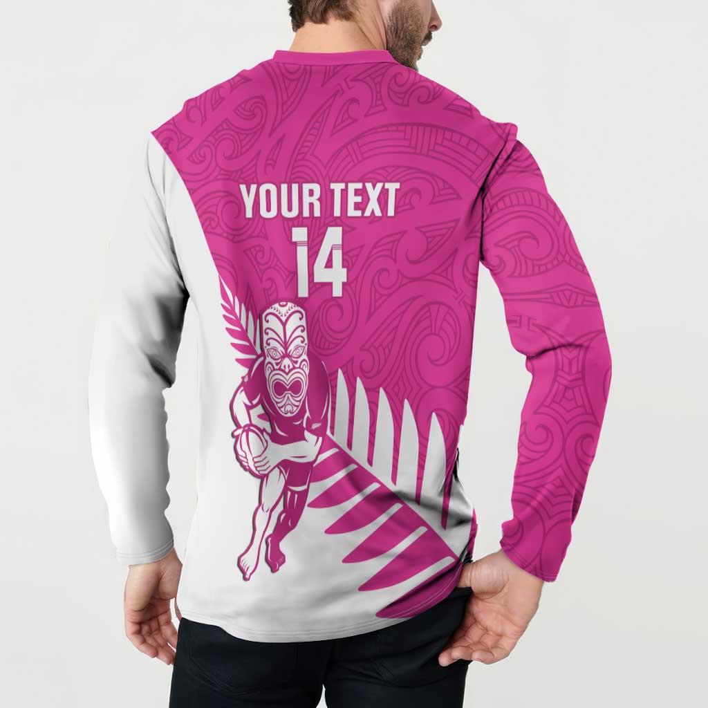 New Zealand Silver Fern Rugby Custom Button Sweatshirt Go All Black Maori Pink Version
