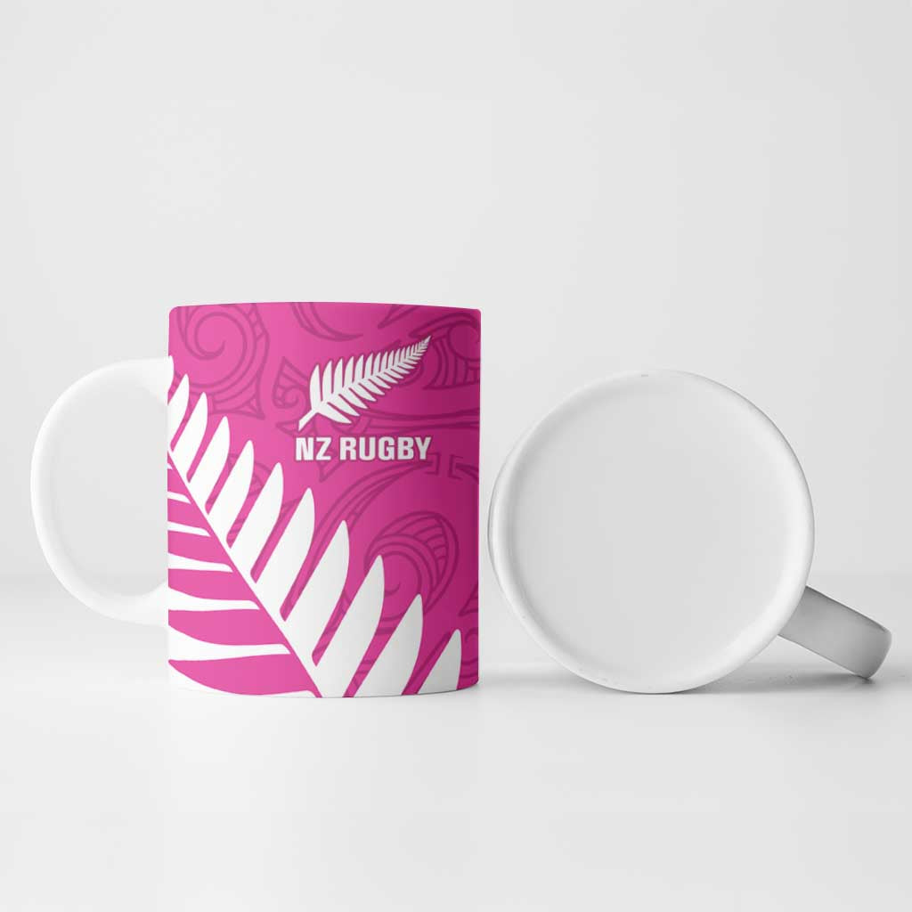 New Zealand Silver Fern Rugby Custom Ceramic Mug Go All Black Maori Pink Version - Polynesian Pride