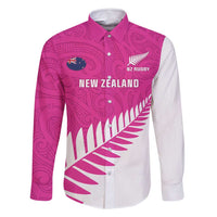 New Zealand Silver Fern Rugby Custom Family Matching Off Shoulder Maxi Dress and Hawaiian Shirt Go All Black Maori Pink Version