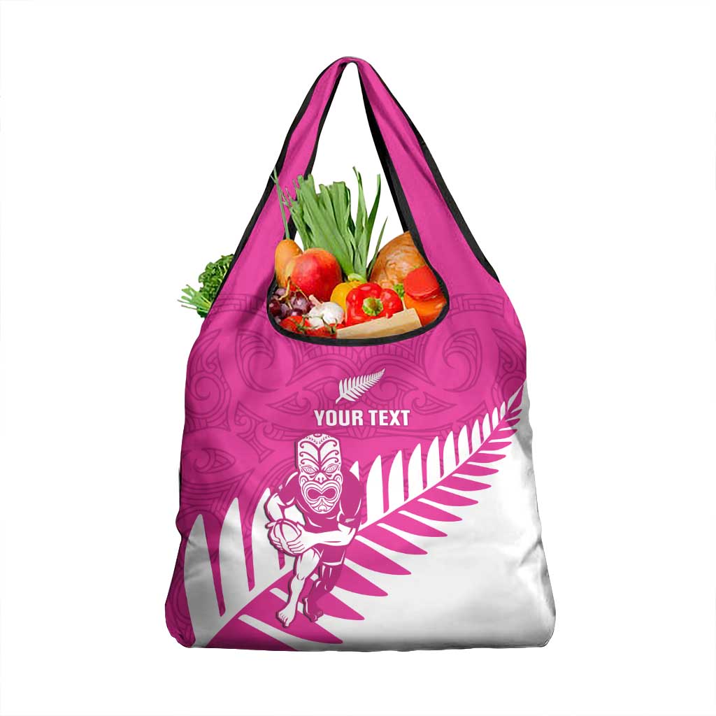 New Zealand Silver Fern Rugby Custom Grocery Bag Go All Black Maori Pink Version