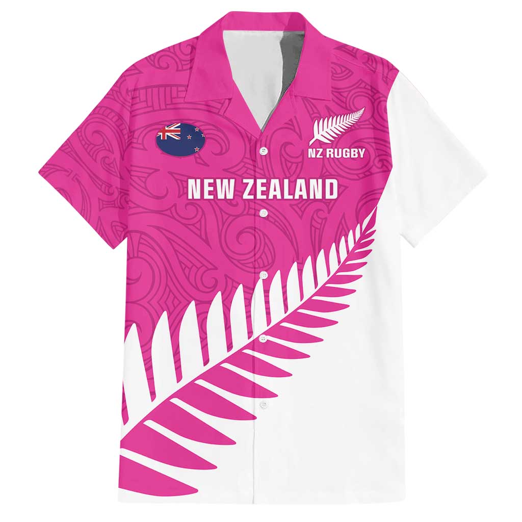 New Zealand Silver Fern Rugby Custom Hawaiian Shirt Go All Black Maori Pink Version