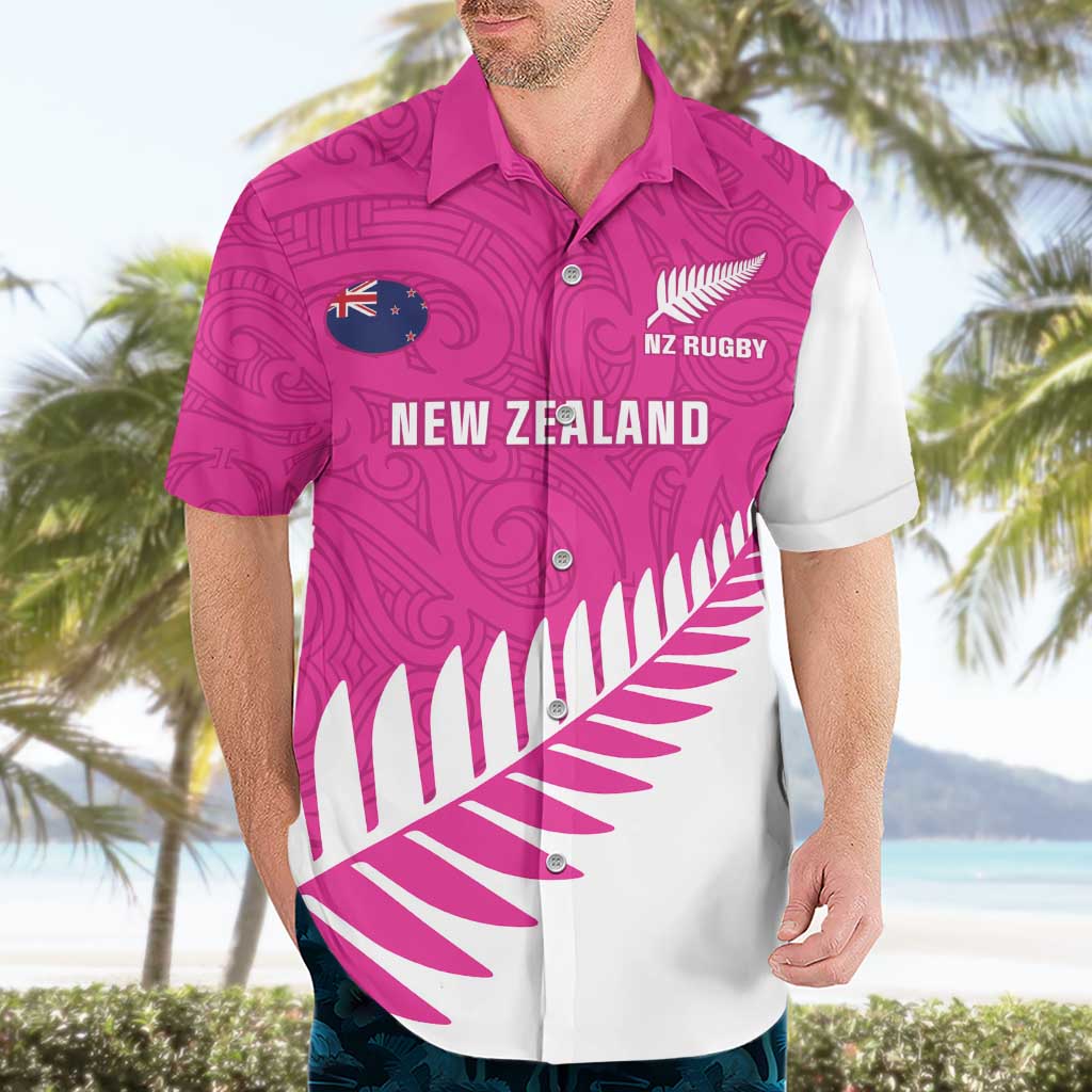 New Zealand Silver Fern Rugby Custom Hawaiian Shirt Go All Black Maori Pink Version