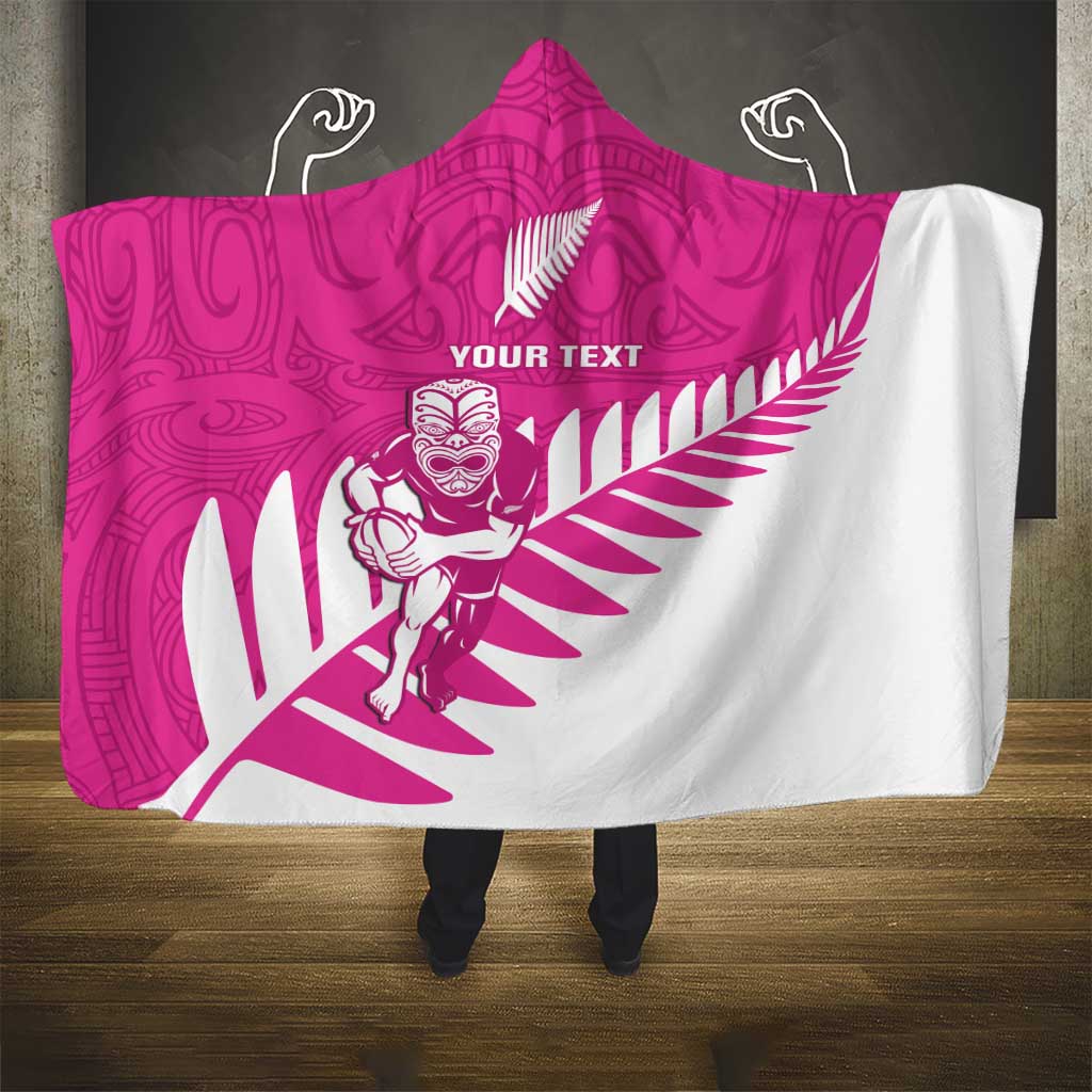 New Zealand Silver Fern Rugby Custom Hooded Blanket Go All Black Maori Pink Version