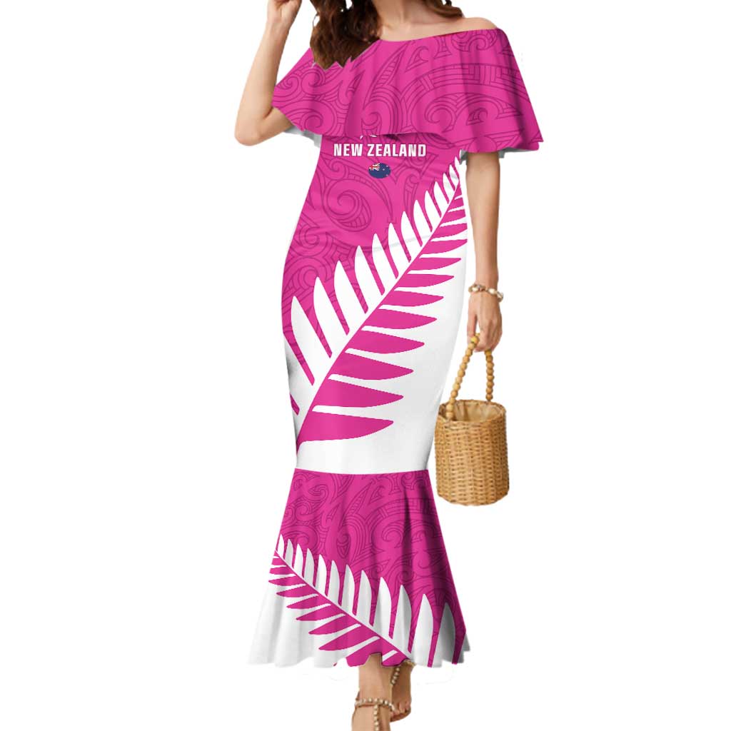New Zealand Silver Fern Rugby Custom Mermaid Dress Go All Black Maori Pink Version