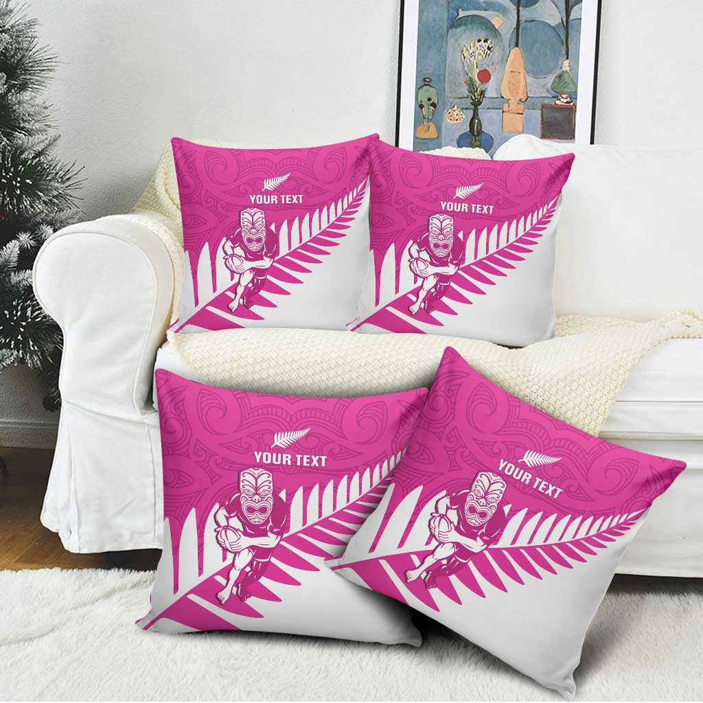 New Zealand Silver Fern Rugby Custom Pillow Cover Go All Black Maori Pink Version - Polynesian Pride